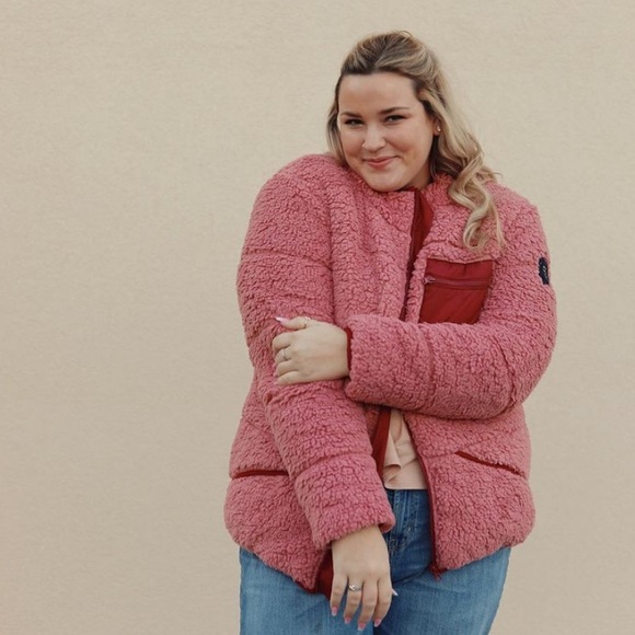 Simply Southern Pink Sherpa Puffer Full Zip Puffer Jacket NWT - Picture 5 of 5